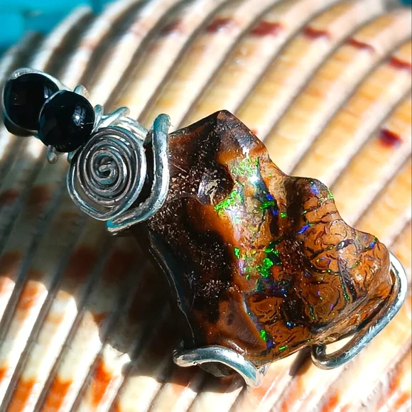 Australian Boulder Opal Pendant Sterling Silver - Picture 9 of 16